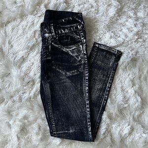 Bebe Black Jeans metallic silver
